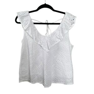 ASTRID CLOTHING White Sleeveless Cotton Eyelet Blouse Made In Italy L